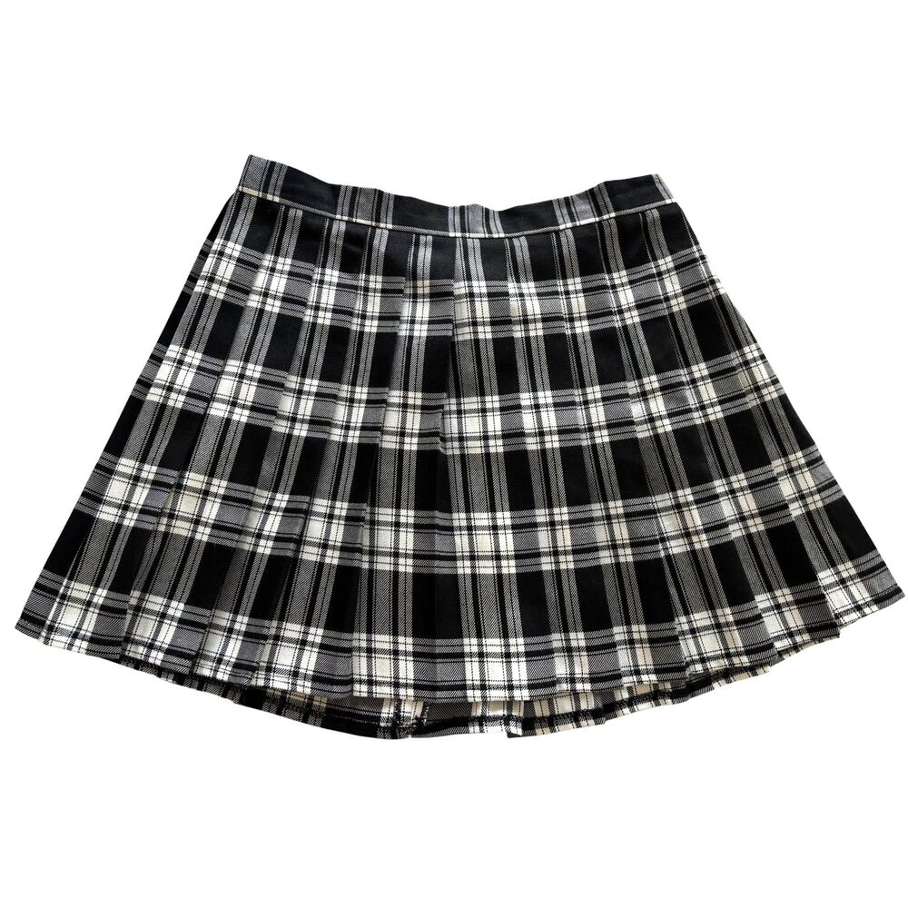 Black & White Plaid Pleated Mini Skirt Short Y2K Preppy 28” Waist Size 4 - Picture 2 of 4